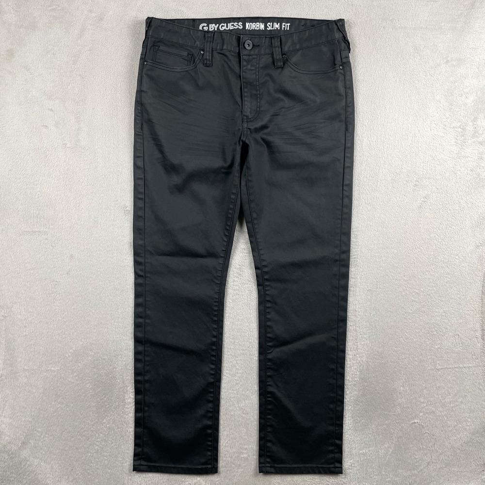 Guess Waxed Coated Jeans Mens 34x30 Black Korbine Slim Fit Opium Punk Goth